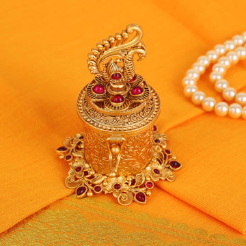 Saloni Fashion Jewellery Traditional Leaf and Peacock and Paisley Gold Plated Brass Set of 2 Combo Sindoor Dani/Dibbi For Women