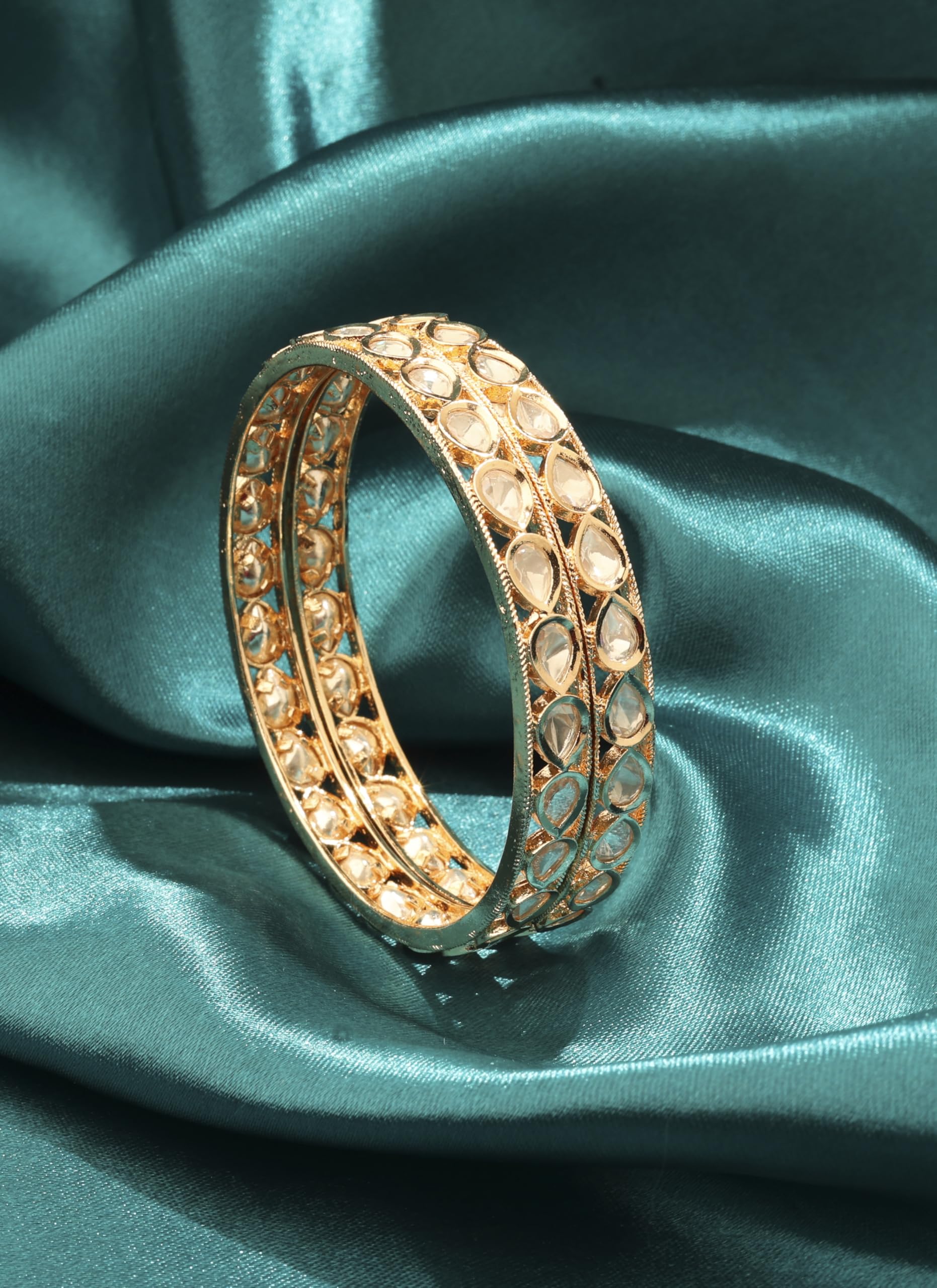 Saloni Fashion Jewellery Royal Oval Shape White Kundan Stone Gold Plated Set Of 2 Bangle Set For Women and Girls