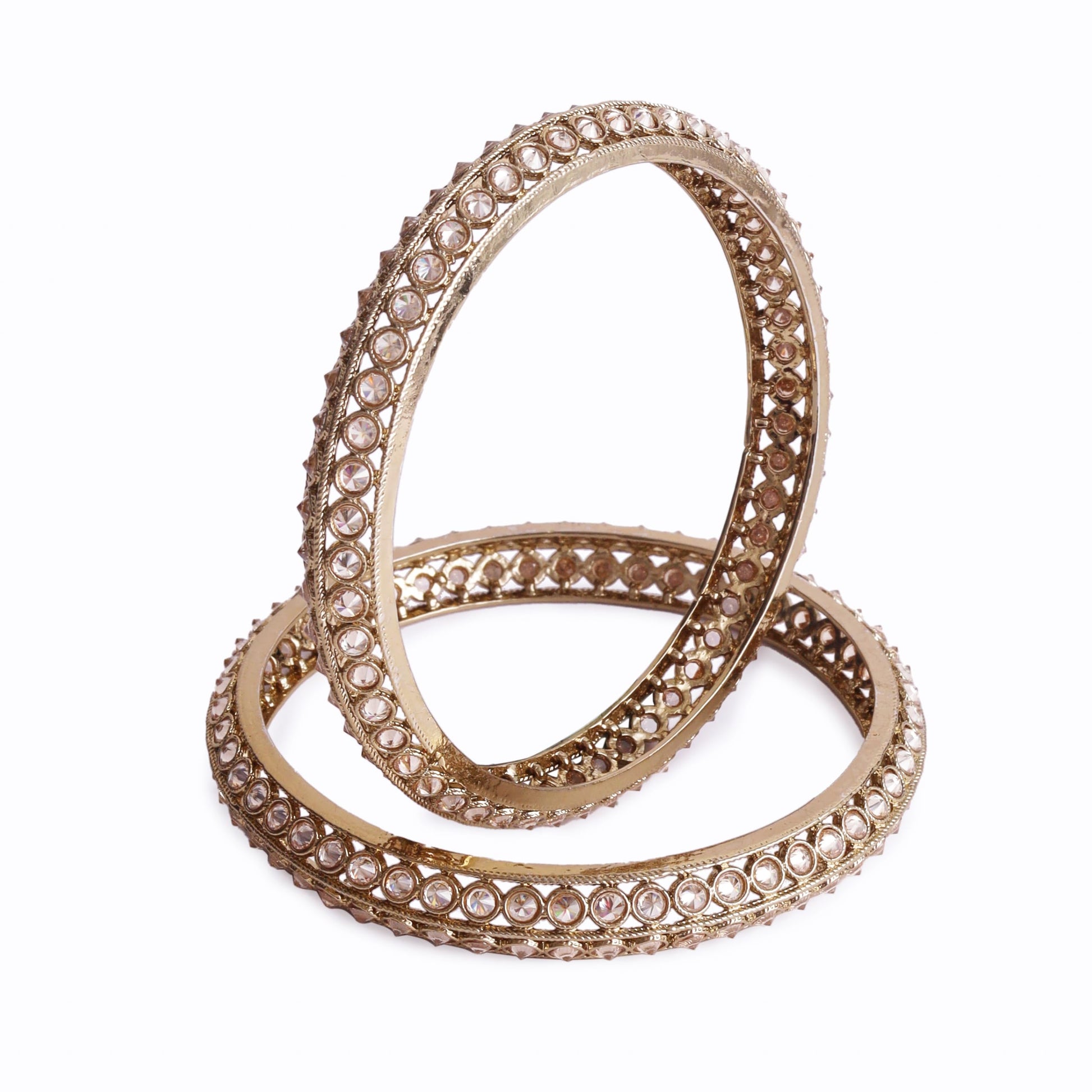 Saloni Fashion Jewellery Traditional Astonish Round Shape Gold Plated Brown Stone Set of 2 Bangles For Women