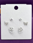 Saloni Fashion Jewellery Butterfly and Flower Design CZ Brass Silver Plated Set of 3 Combo Stud Earring For Women and Girls - view 4
