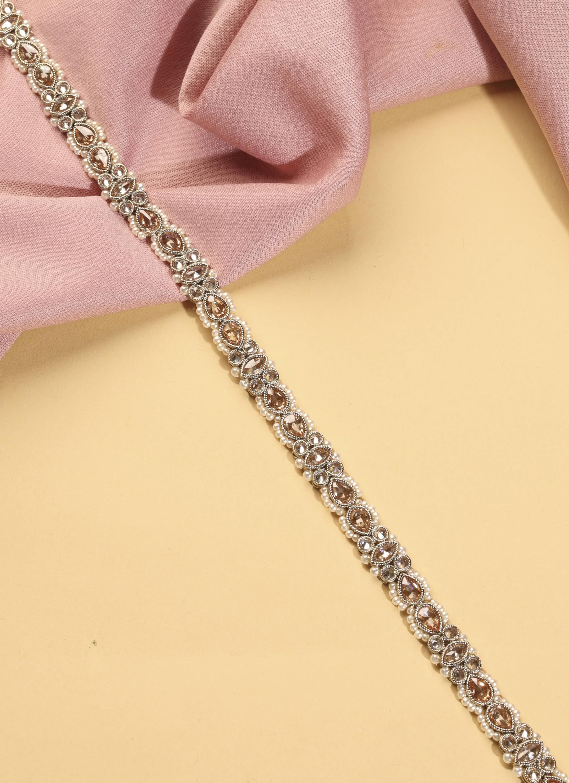 Saloni Fashion Jewellery Designer Oval Shape and Pearl Brown Kundan Stone Antique Gold Plated Waist belt(Kamarband) For Women and Girls