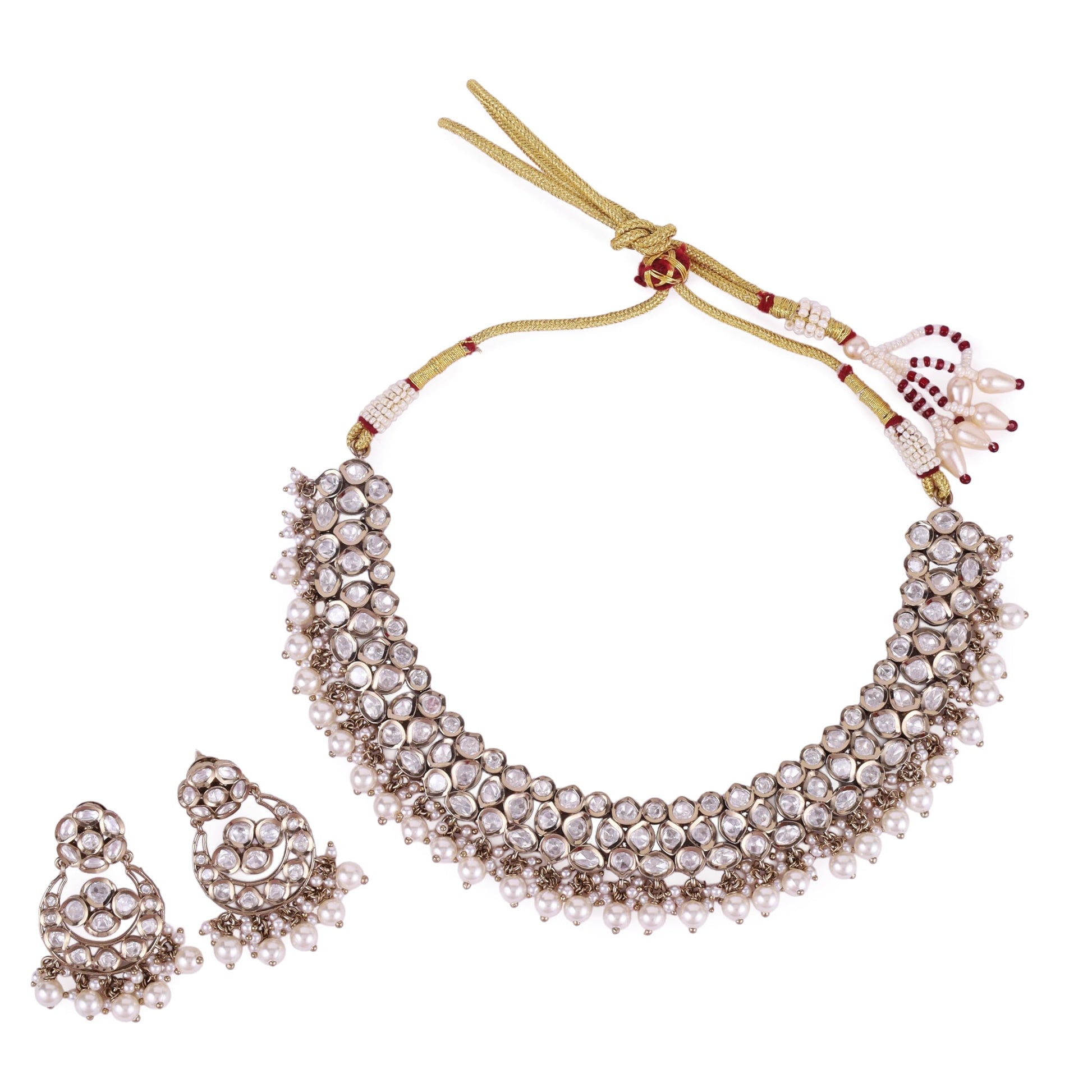 Saloni Fashion Jewellery Marvellous Round Shape and Pearls Guchha Gold Plated Choker Necklace Set For Women and Girls