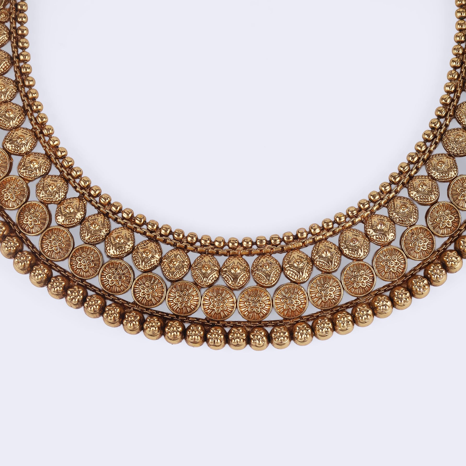 Saloni Fashion Jewellery Traditional Round and Flower Design Gold Plated Choker Necklace Set For Women