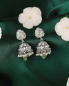 Leaf and Pear Shape Silver Plated Light Green Kundan Stone Brass Jhumki Earring