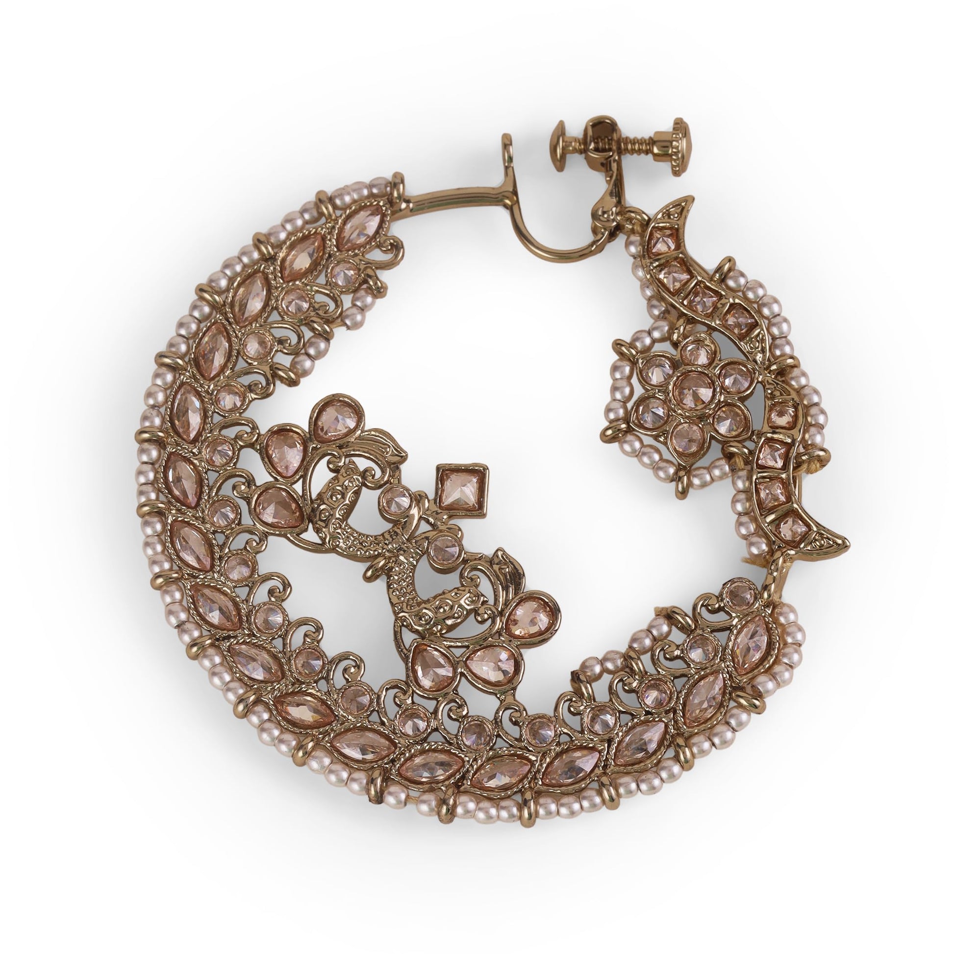 Saloni Fashion Jewellery Traditional Peacock and Flower Shape Gold Plated Nose Ring (Nathiya) For Women