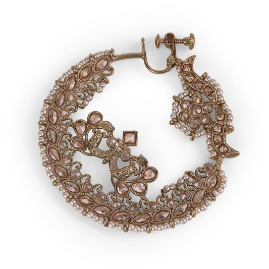 Saloni Fashion Jewellery Traditional Peacock and Flower Shape Gold Plated Nose Ring (Nathiya) For Women
