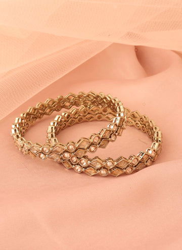 Saloni Fashion Jewellery Pretty Rectangle and Round Shape Brown Kundan Stone Antique Gold Plated Set Of 4 Bangle Set For Women and Girls