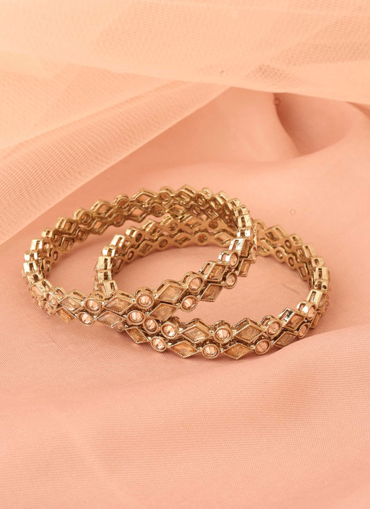 Saloni Fashion Jewellery Pretty Rectangle and Round Shape Brown Kundan Stone Antique Gold Plated Set Of 4 Bangle Set For Women and Girls