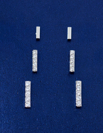 Saloni Fashion Jewellery Modern Straight Bar CZ Brass Silver Plated Set of 3 Combo Stud Earring For Women and Girls
