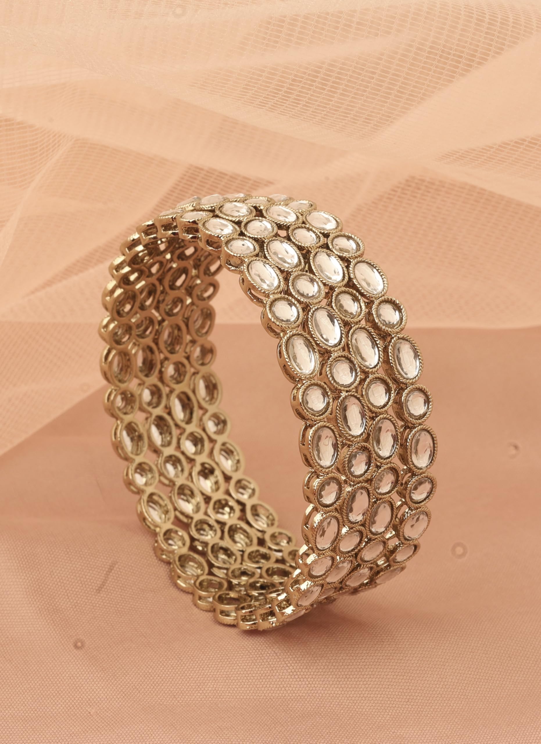 Saloni Fashion Jewellery Splendid Circle and Round White Kundan Stone Antique Gold Plated Set Of 4 Bangle Set For Women and Girls