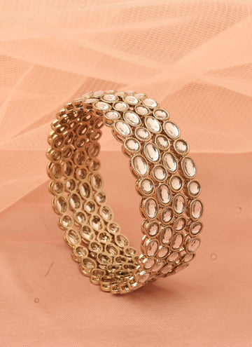 Saloni Fashion Jewellery Splendid Circle and Round White Kundan Stone Antique Gold Plated Set Of 4 Bangle Set For Women and Girls