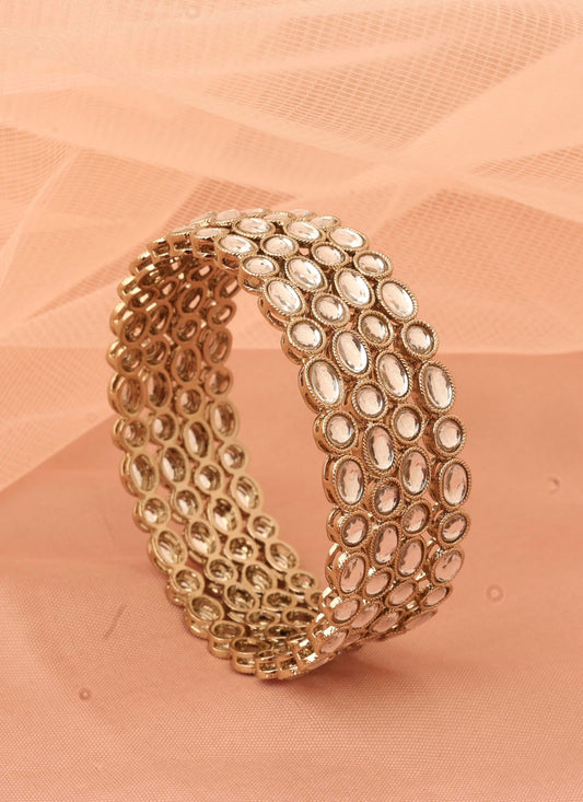 Saloni Fashion Jewellery Splendid Circle and Round White Kundan Stone Antique Gold Plated Set Of 4 Bangle Set For Women and Girls