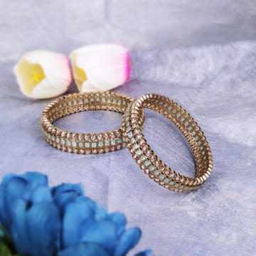 Saloni Fashion Jewellery Glamorous Oval Shape Stone Antique Gold Plated Set Of 2 Bangles For Women