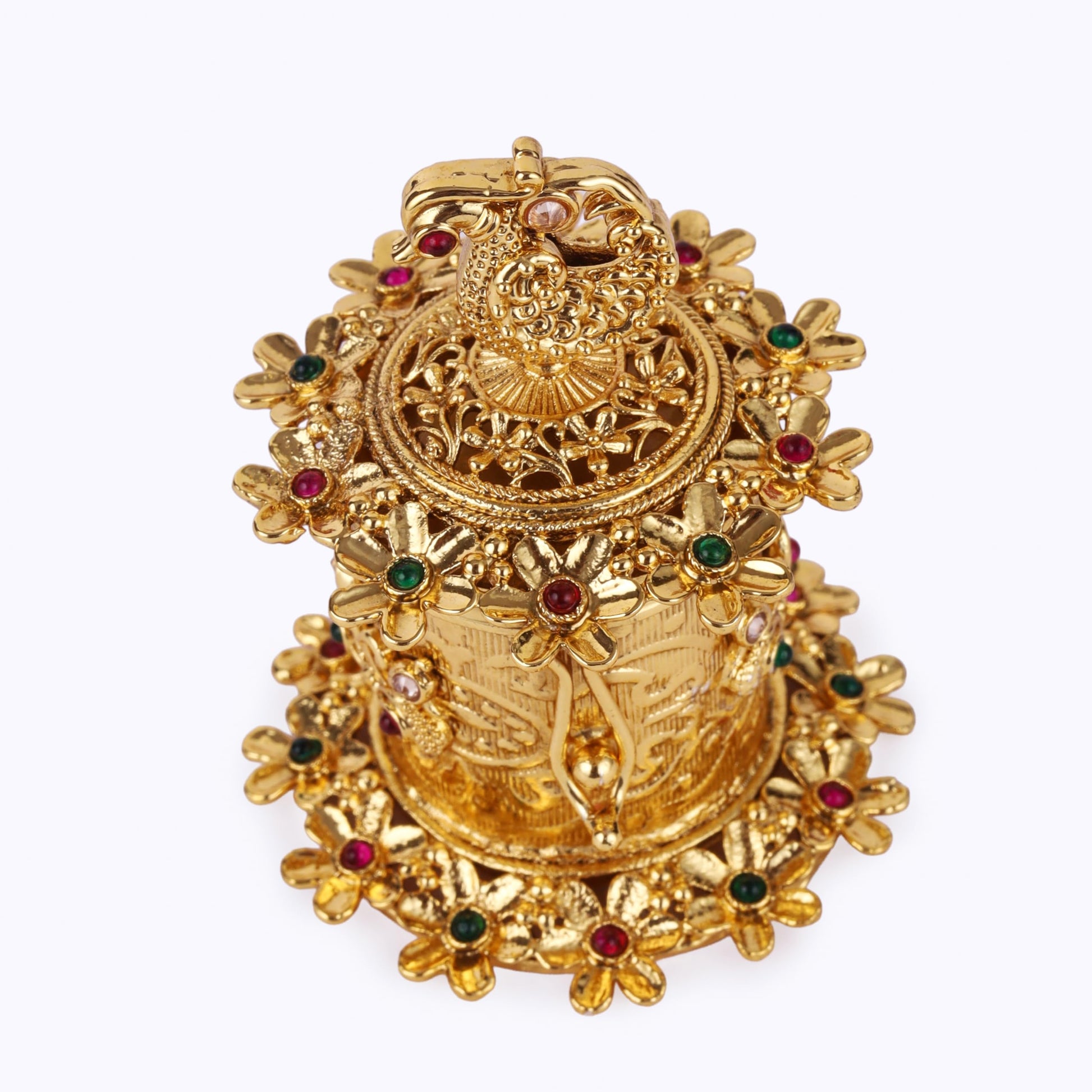 Saloni Fashion Jewellery Traditional Peacock and Flower Design Gold Plated Sindoor Dani/Dibbi For Women