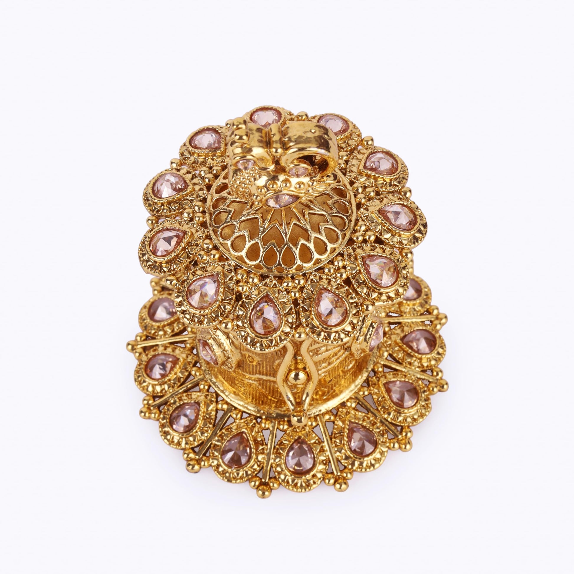 Saloni Fashion Jewellery Traditional Oval and Peacock Design Gold Plated Sindoor Dani/Dibbi For Women