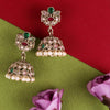Flower Design Multi Uncut Kundan Stone Antique Gold Plated Jhumki Earring