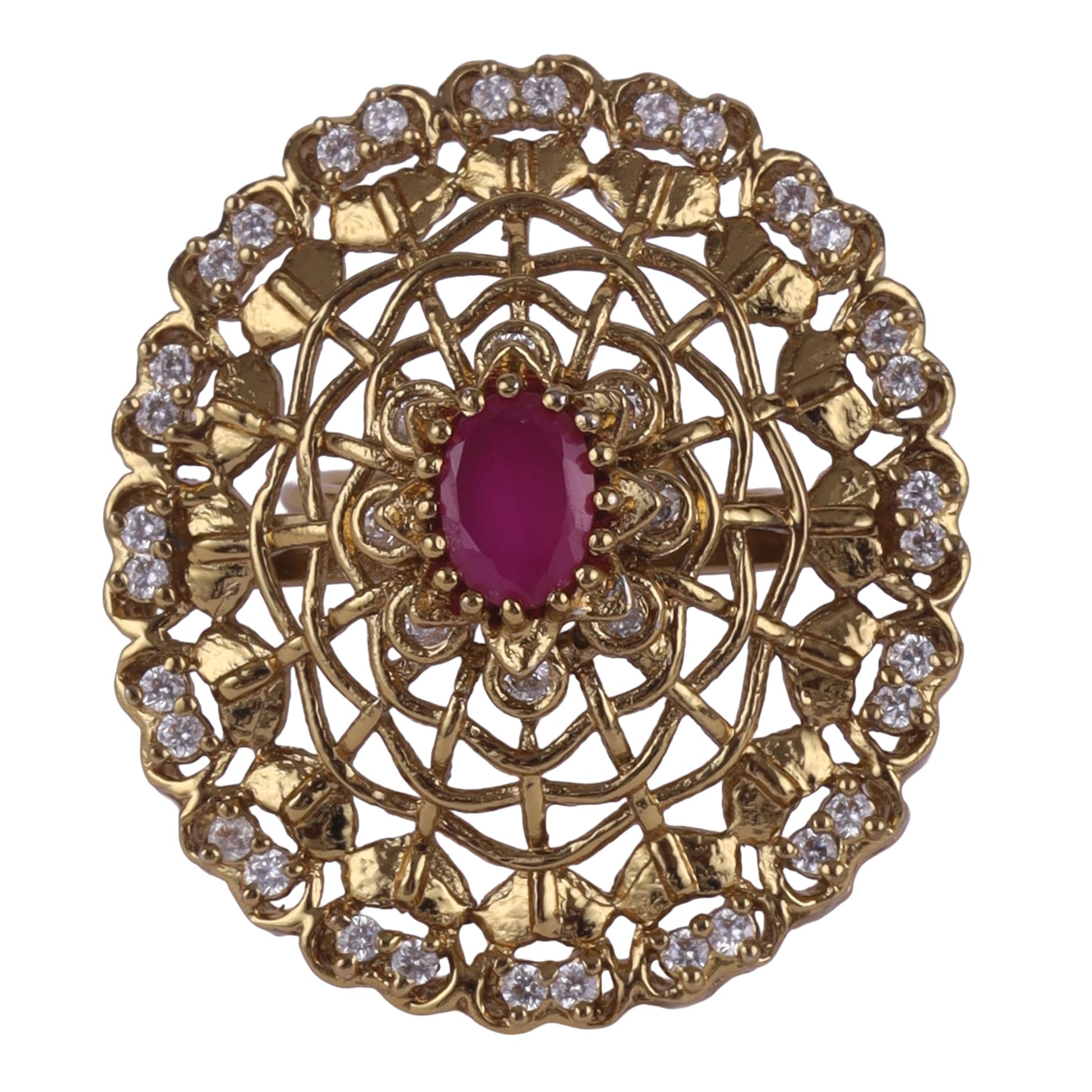 Saloni Fashion Jewellery Contemporary Round Shape Gold Plated Adjustable Finger Ring For Women and Girls