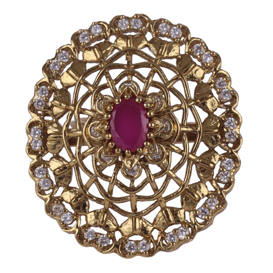 Saloni Fashion Jewellery Contemporary Round Shape Gold Plated Adjustable Finger Ring For Women and Girls