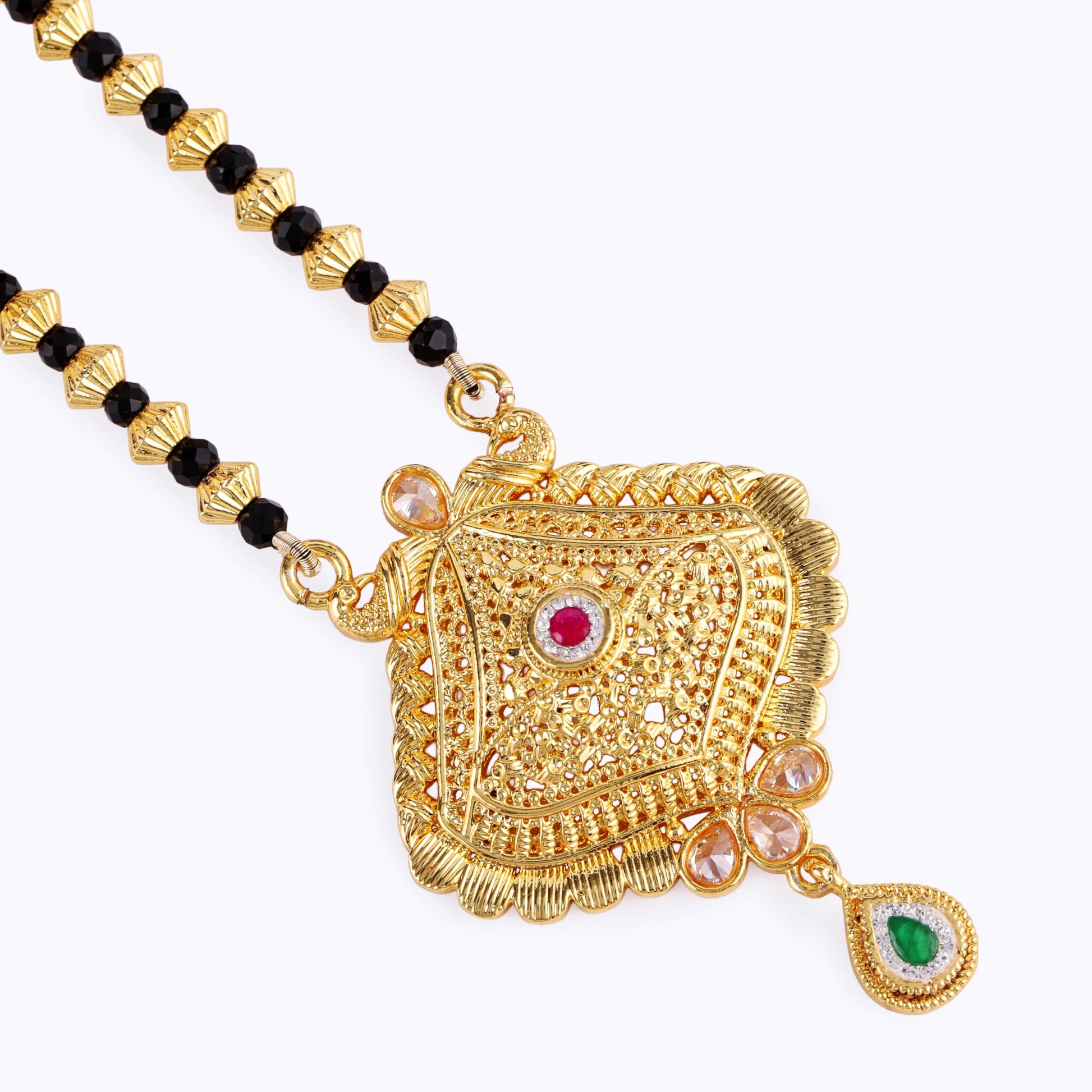 Saloni Fashion Jewellery Traditional Oval and Peacock Design Gold Plated Mangalsutra For Women
