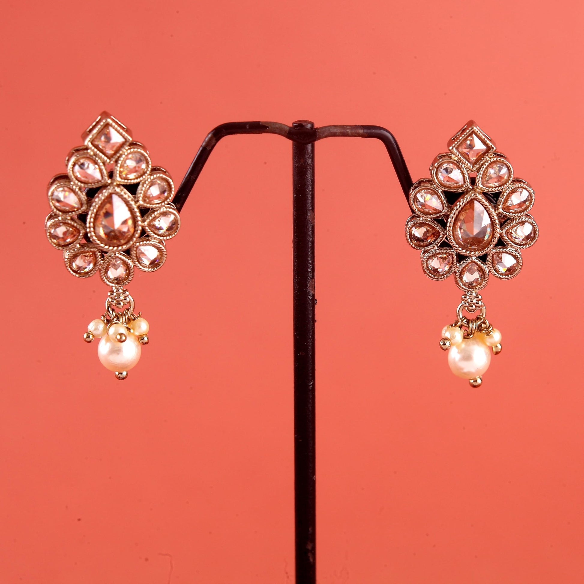Saloni Fashion Jewellery Lavish Oval Shape Brown Uncut Kundan Stone Antique Gold Plated Jhumki Earring For Women and Girls