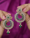 Pear and Flower Design Gold Plated Green Kundan Stone Chandelier Earring
