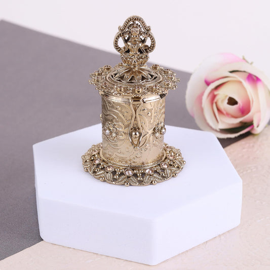Saloni Fashion Jewellery Traditional Laxmi Design Antique Gold Plated Brass Set of 2 Combo Sindoor Dani/Dibbi For Women