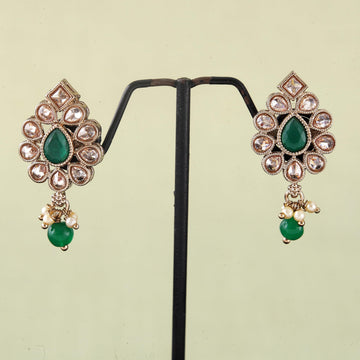 Saloni Fashion Jewellery Lovely Oval Shape Green Uncut Kundan Stone Antique Gold Plated Jhumki Earring For Women and Girls