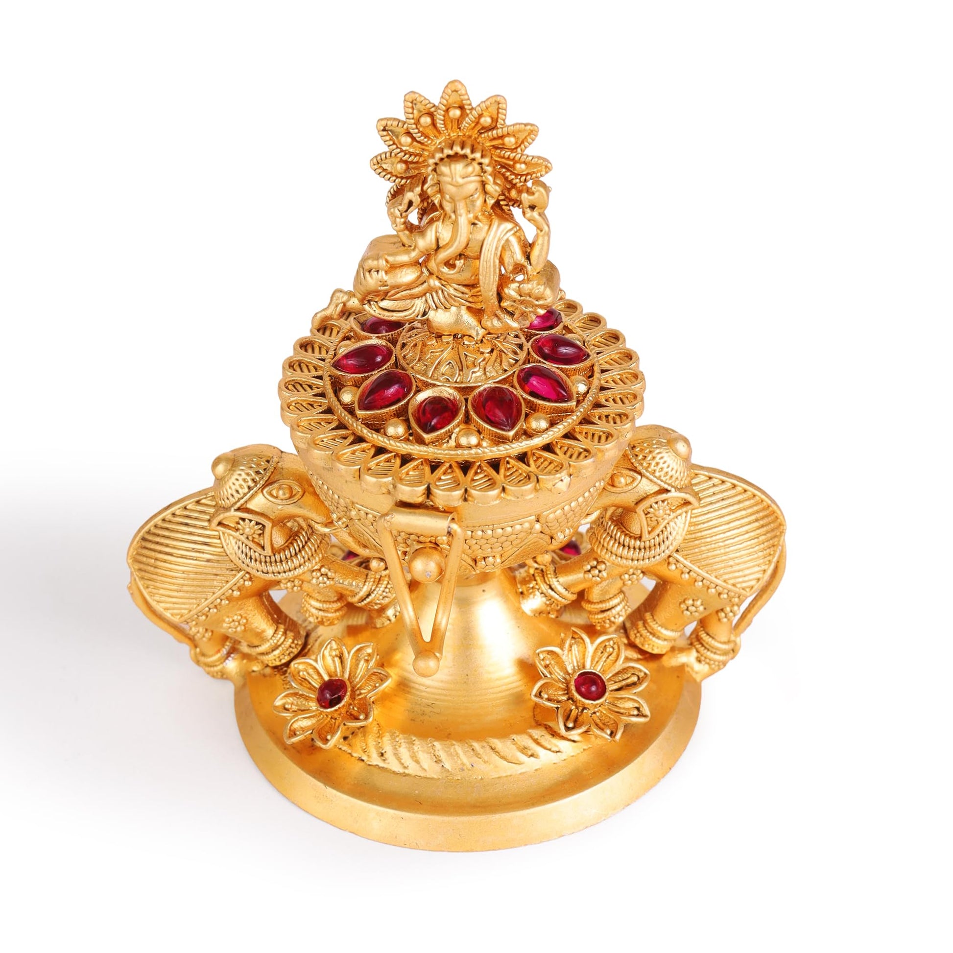 Saloni Fashion Jewellery Traditional Lord Ganesha and Elephant Gold Plated Brass Sindoor Dani/Dibbi For Women