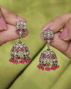 Round and Pear Shape Silver Plated Pearl Ruby Kundan Stone Jhumki Earring