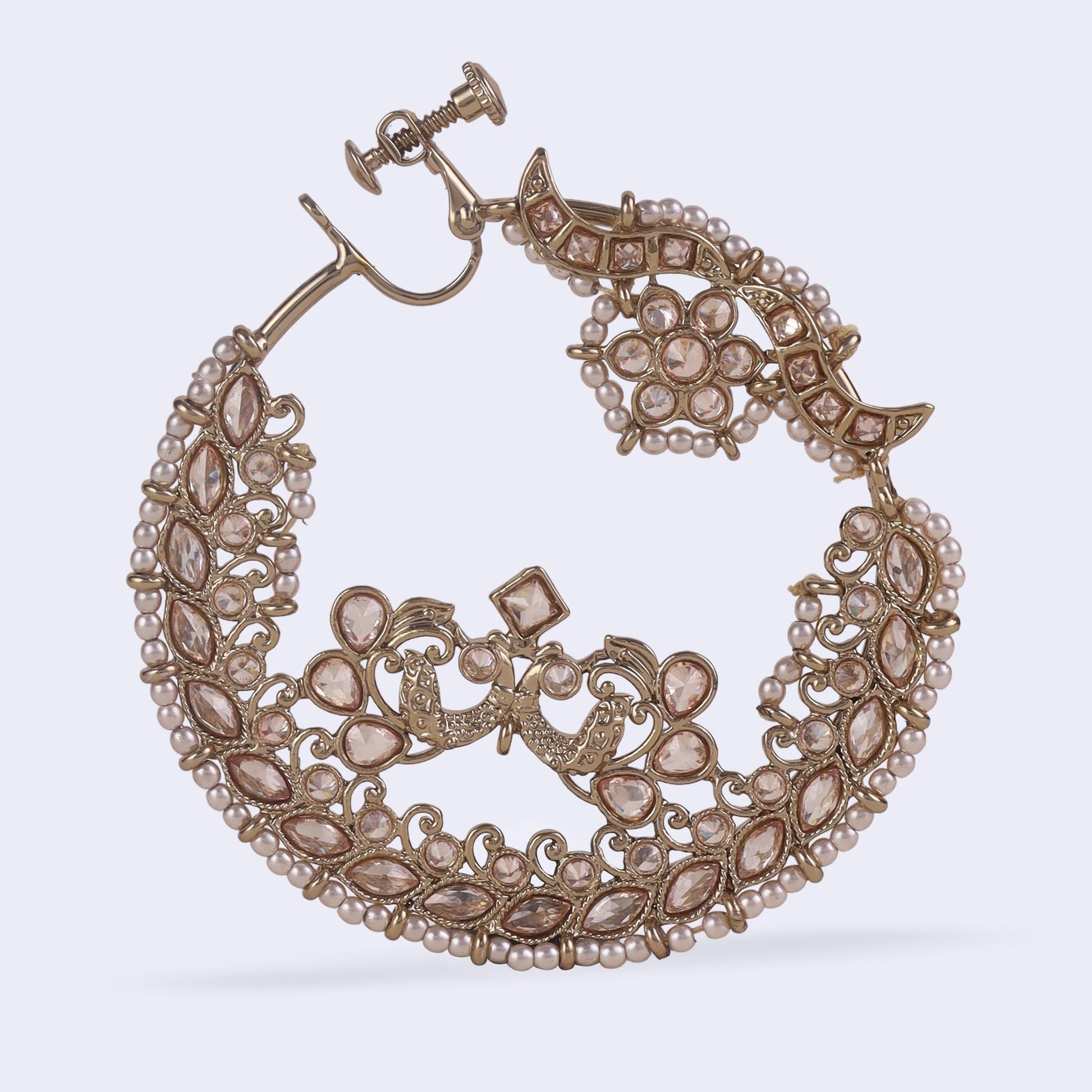Saloni Fashion Jewellery Traditional Peacock and Flower Shape Gold Plated Nose Ring (Nathiya) For Women