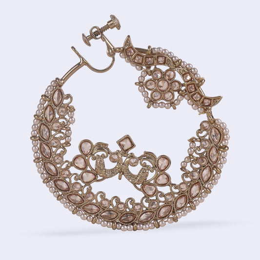 Saloni Fashion Jewellery Traditional Peacock and Flower Shape Gold Plated Nose Ring (Nathiya) For Women