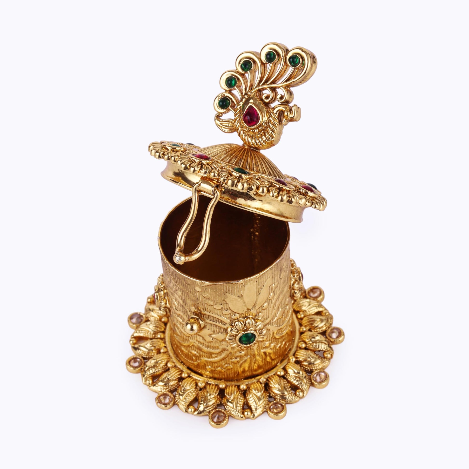 Saloni Fashion Jewellery Traditional Peacock Design Gold Plated Sindoor Dani/Dibbi For Women