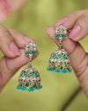 Round and Pear Shape Silver Plated Pearl Green Kundan Stone Jhumki Earring