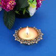 Saloni Fashion Jewellery Traditional Classy Leaf and Round Shape Brass Gold Plated White Stone Festival Decorative Deep / Diya