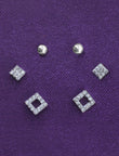 Saloni Fashion Jewellery Triangle Shape CZ Brass Silver Plated Set of 3 Combo Stud Earring For Women and Girls