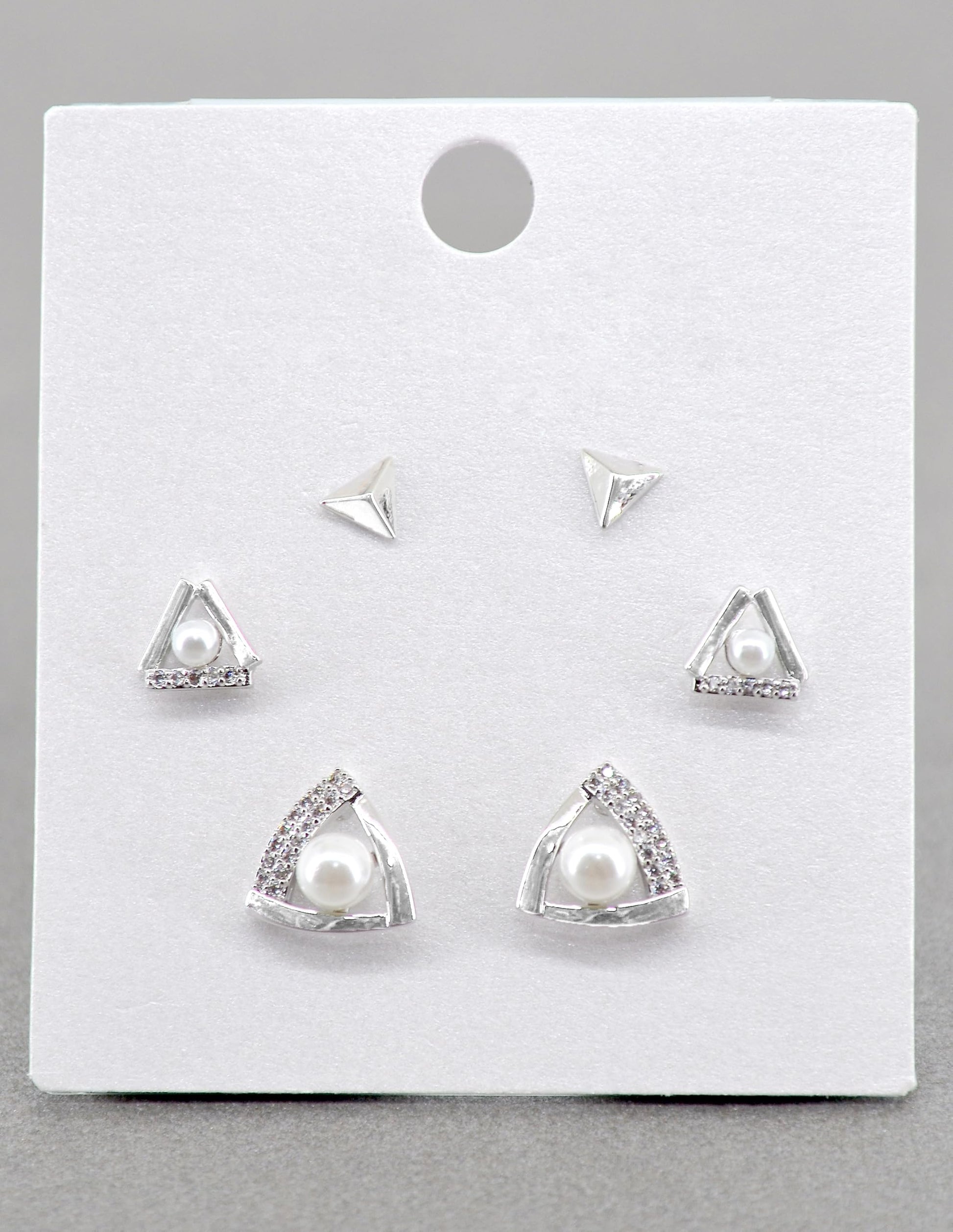 Saloni Fashion Jewellery Splendid Traingle Shape CZ Brass Silver Plated Set of 3 Combo Stud Earring For Women and Girls