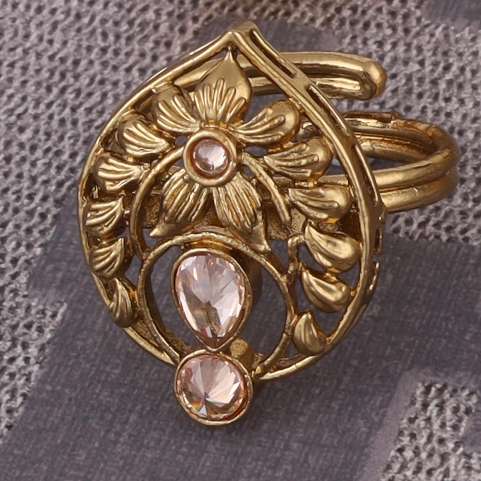 Saloni Fashion Jewellery Superb Flower and Oval Shape Gold Plated Set of 2 Combo Adjustable Finger Ring For Women