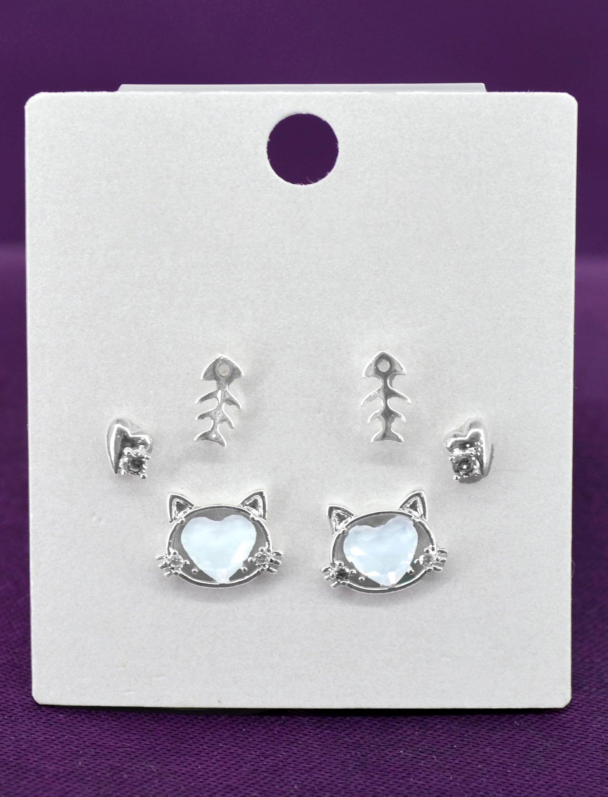 Saloni Fashion Jewellery Modish Heart Shape CZ Brass Silver Plated Set of 3 Combo Stud Earring For Women and Girls