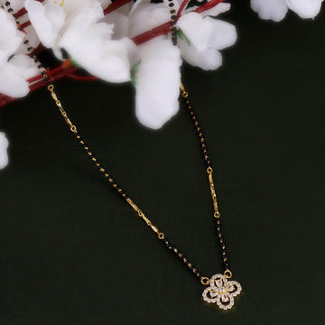 Saloni Fashion Jewellery Traditional Youthful Flower Design Gold Plated Combo Set of 2 Black Beaded Adjustable Chain Mangalsutra For Women