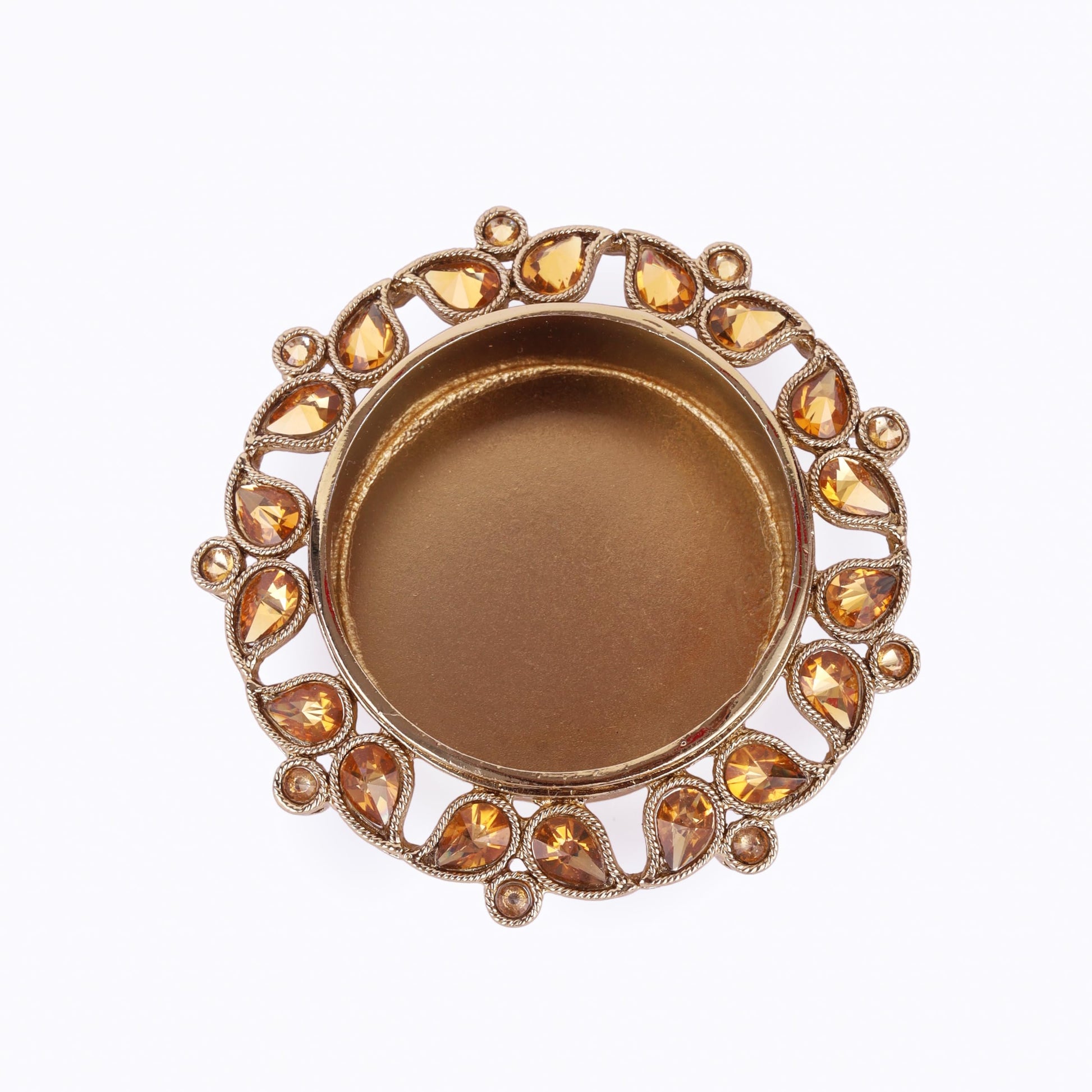 Saloni Fashion Jewellery Traditional Designer Paisley and Round Shape Brass Gold Plated Brown Stone Festival Decorative Deep / Diya