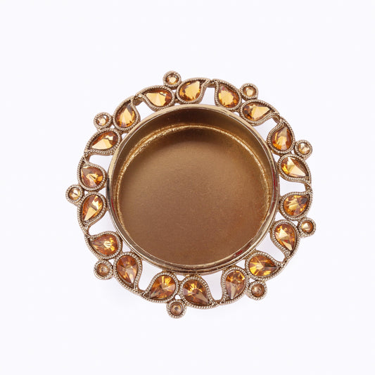 Saloni Fashion Jewellery Traditional Designer Paisley and Round Shape Brass Gold Plated Brown Stone Festival Decorative Deep / Diya