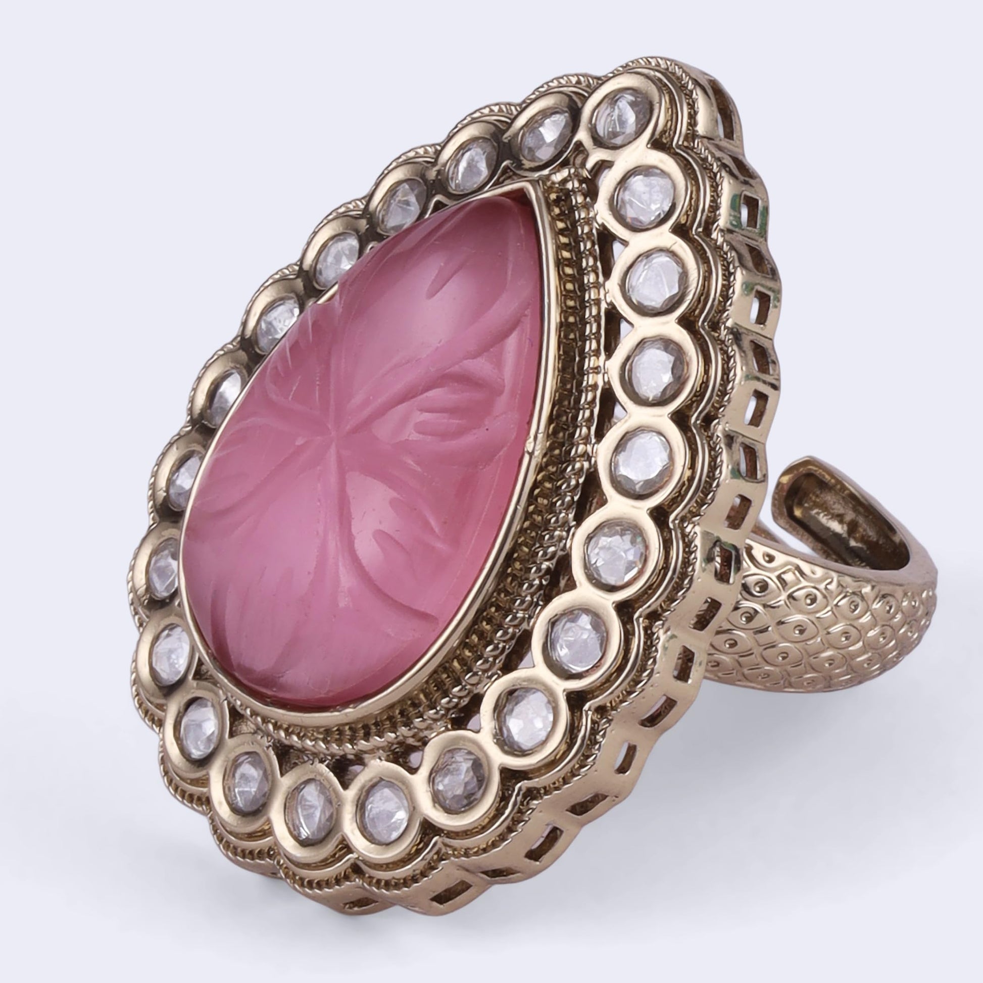 Saloni Fashion Jewellery Beautiful Oval Shape Gold Plated Adjustable Finger Ring For Women and Girls