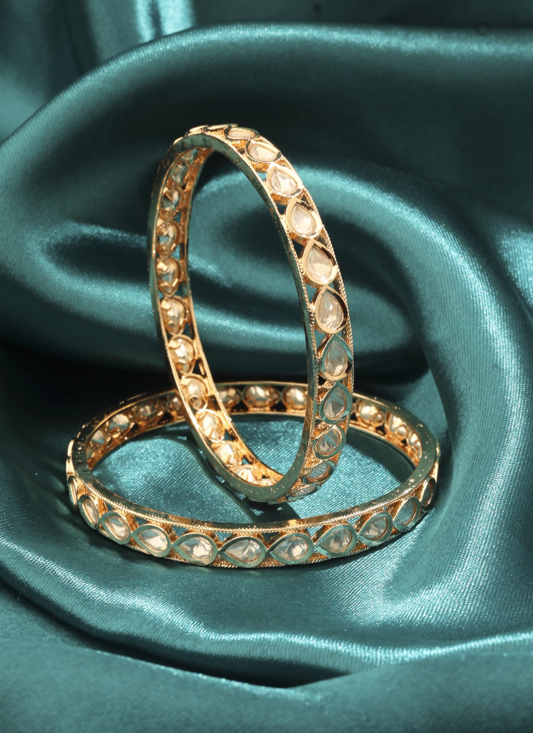 Saloni Fashion Jewellery Royal Oval Shape White Kundan Stone Gold Plated Set Of 2 Bangle Set For Women and Girls