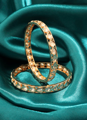 Saloni Fashion Jewellery Royal Oval Shape White Kundan Stone Gold Plated Set Of 2 Bangle Set For Women and Girls