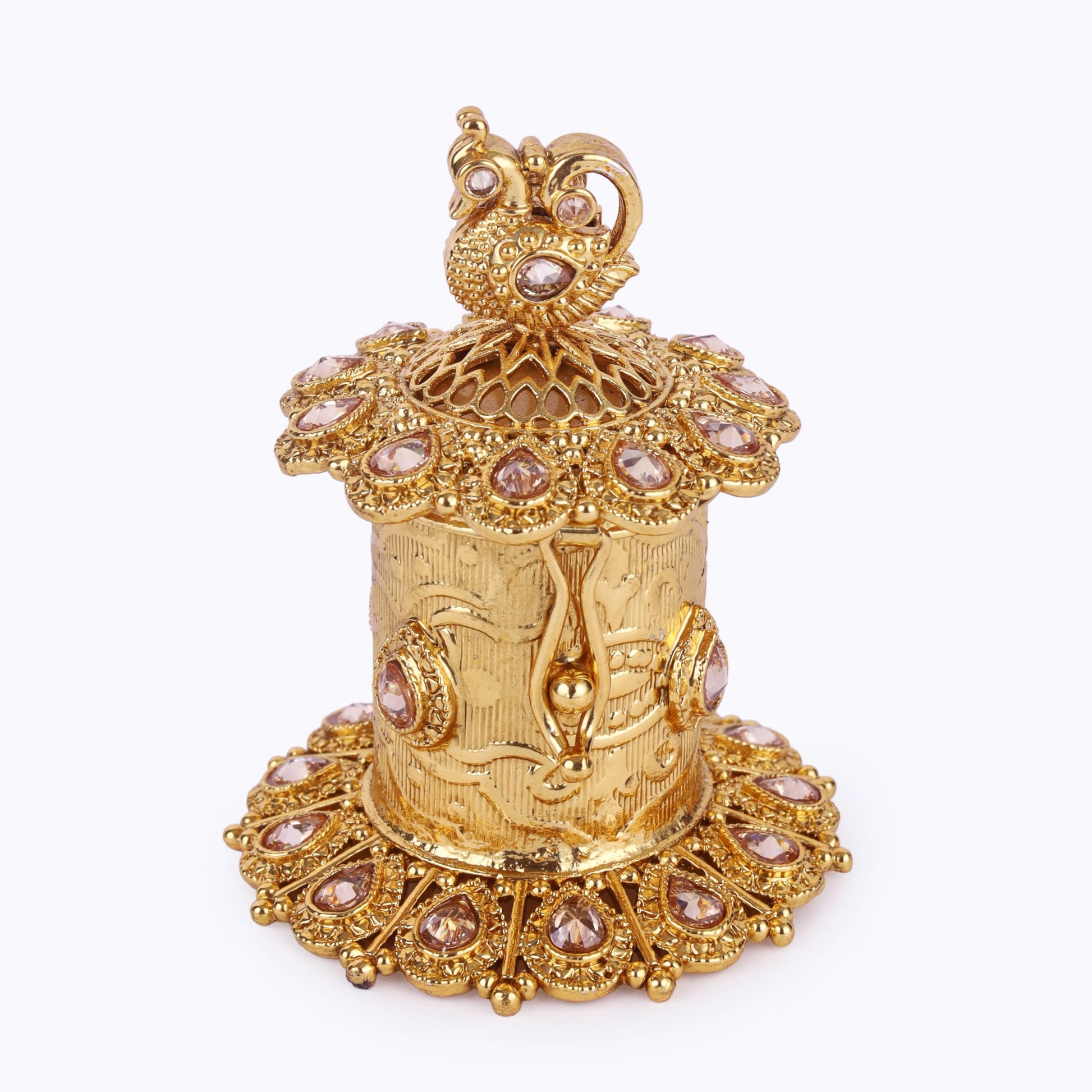 Saloni Fashion Jewellery Traditional Oval and Peacock Design Gold Plated Sindoor Dani/Dibbi For Women
