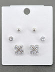Saloni Fashion Jewellery Royal Flower Design CZ Brass Silver Plated Set of 3 Combo Stud Earring For Women and Girls - view 4