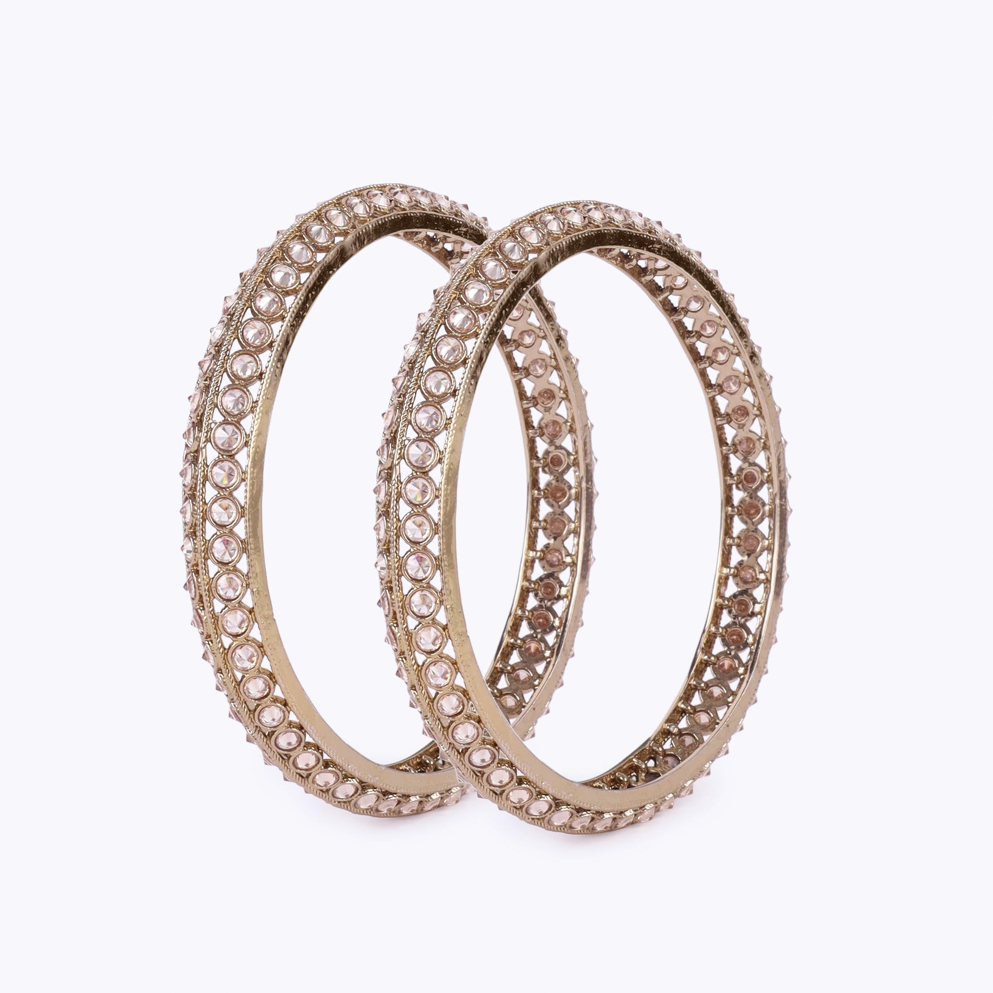 Saloni Fashion Jewellery Traditional Astonish Round Shape Gold Plated Brown Stone Set of 2 Bangles For Women