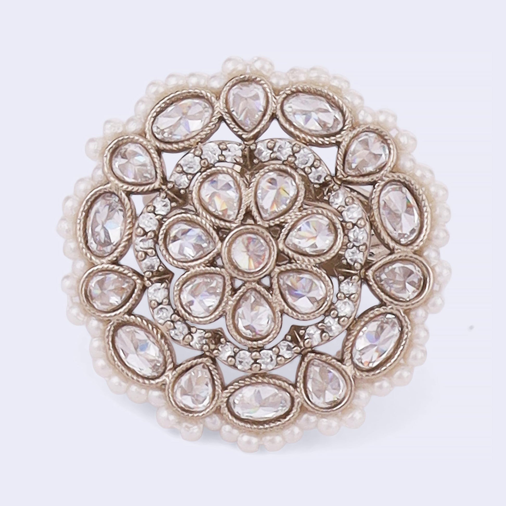 Saloni Fashion Jewellery Graceful Round and Oval Shape Gold Plated Adjustable Finger Ring For Women