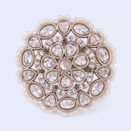 Saloni Fashion Jewellery Graceful Round and Oval Shape Gold Plated Adjustable Finger Ring For Women