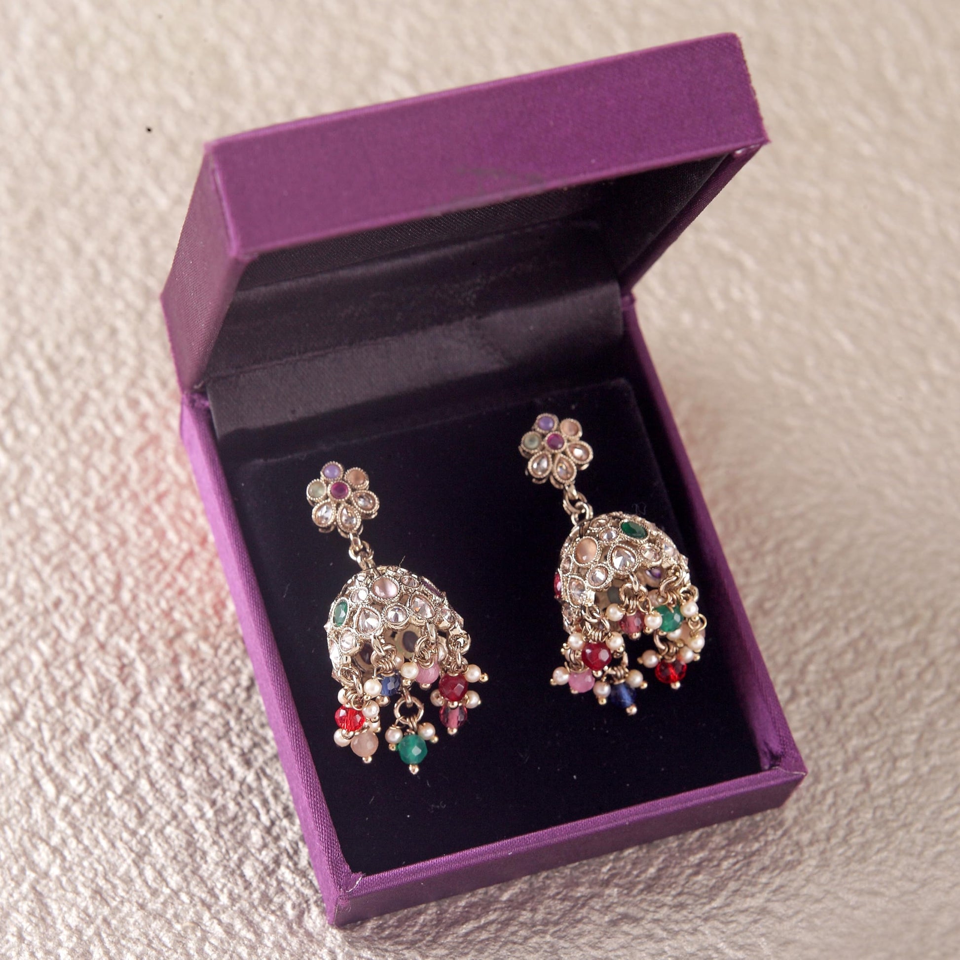 Saloni Fashion Jewellery Pleasing Flower Shape Multi Uncut Kundan Stone Antique Gold Plated Jhumki Earring For Women and Girls